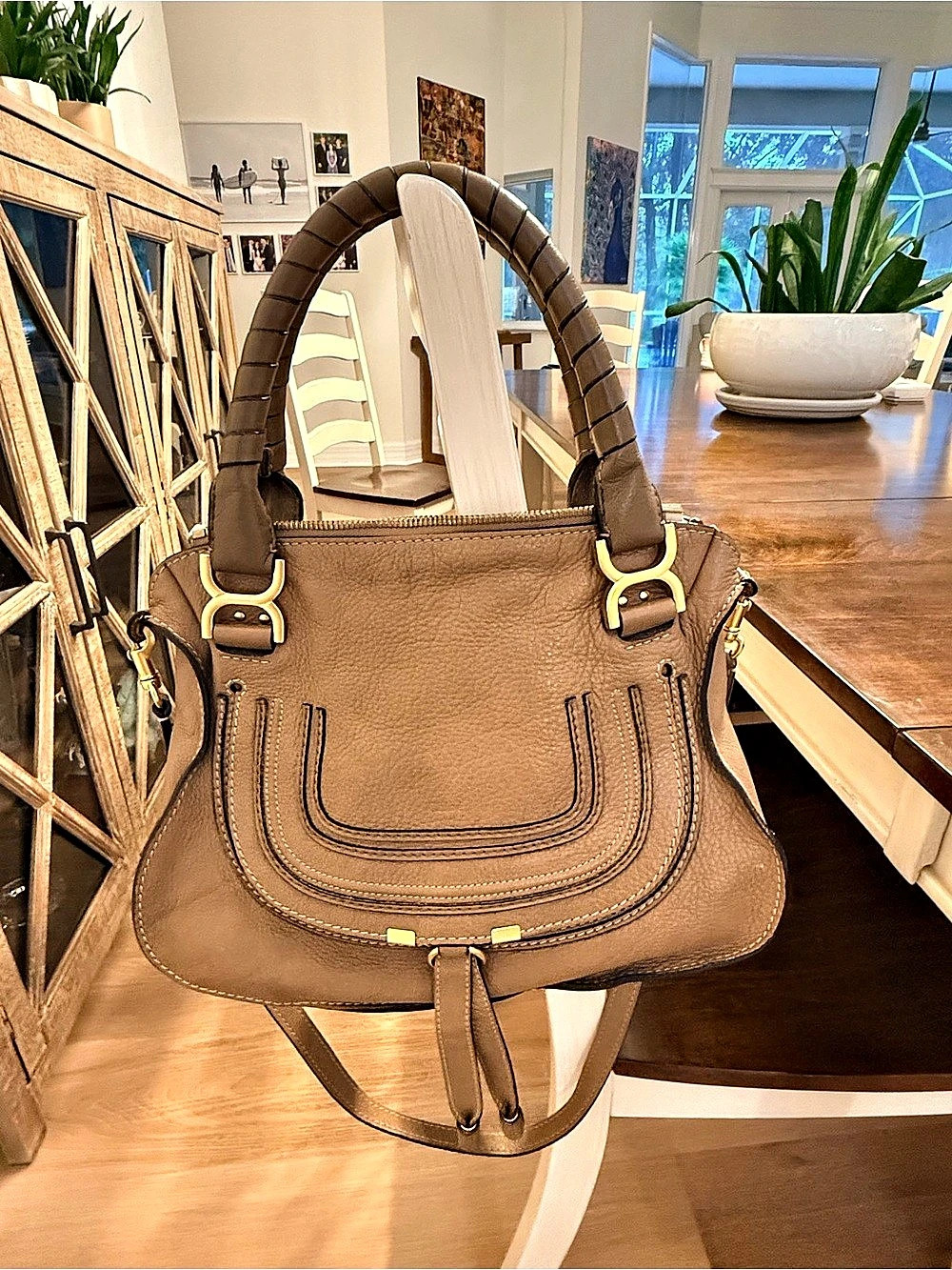 AUTHENTIC Chloé Marcie Medium Double Carry Satchel Leather Shoulder Bag in Brown